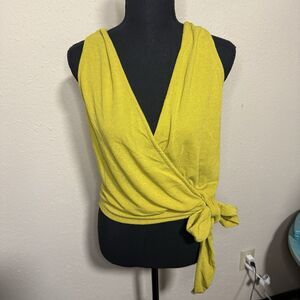 Women’s Blu Pepper V-Neck Tie Racerback Yellow Green Boho Festival Hippie Top M